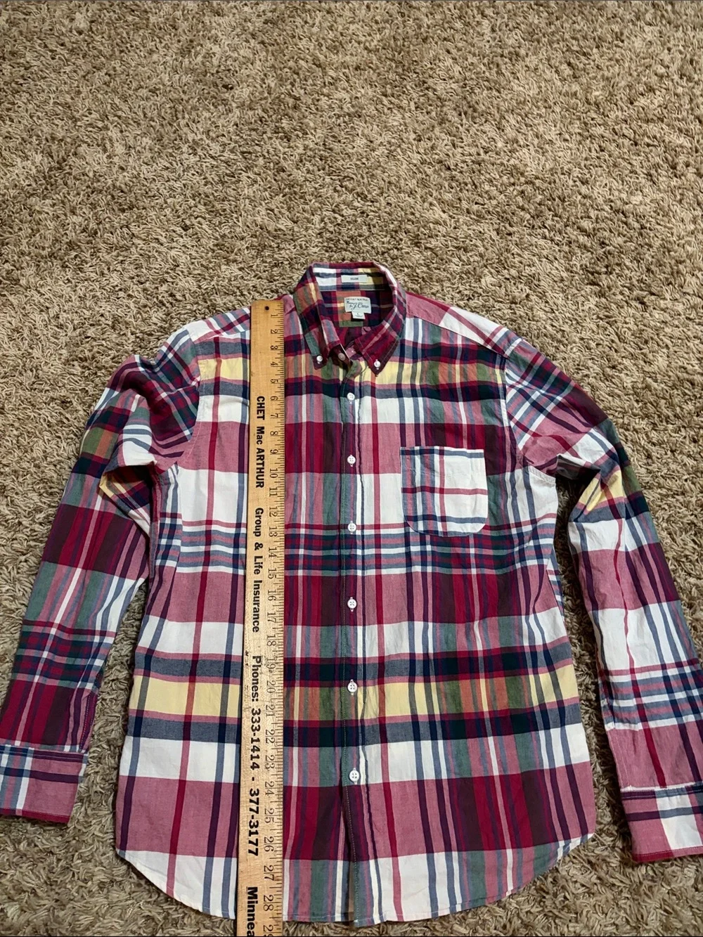 Men's J Crew Indian Madras Plaid Button-Down Shirt size L Slim Fit